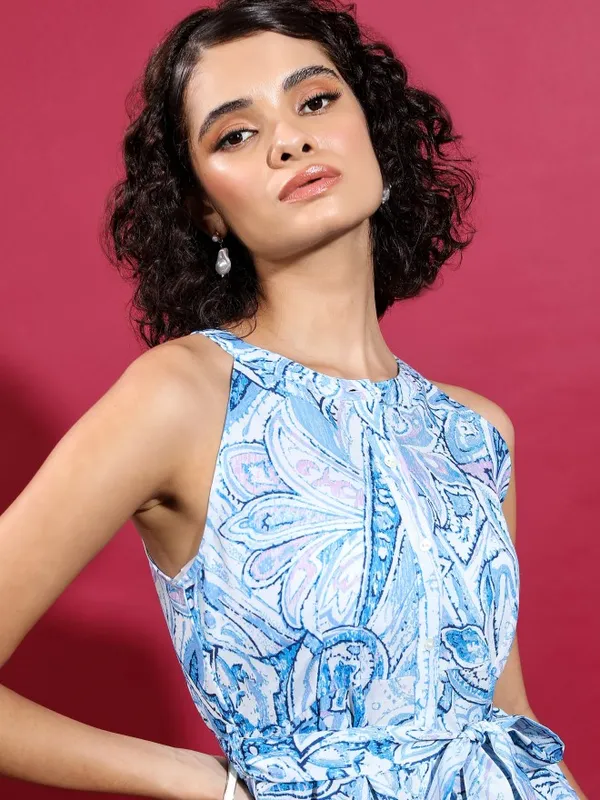  Vishudh Women Blue Printed A-Line Dresses