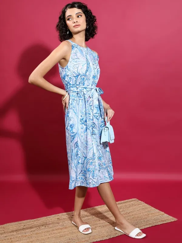  Vishudh Women Blue Printed A-Line Dresses