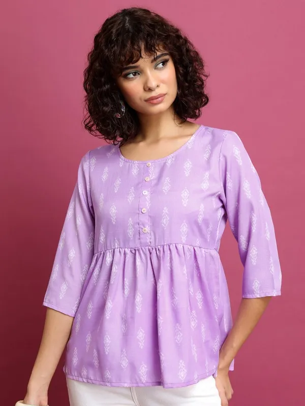  Ketch Women Lavender Printed Regular Tops