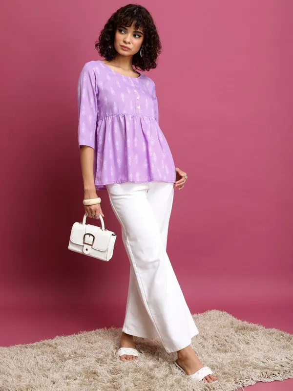  Ketch Women Lavender Printed Regular Tops