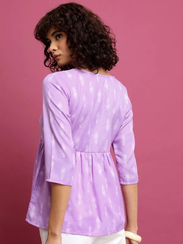  Ketch Women Lavender Printed Regular Tops