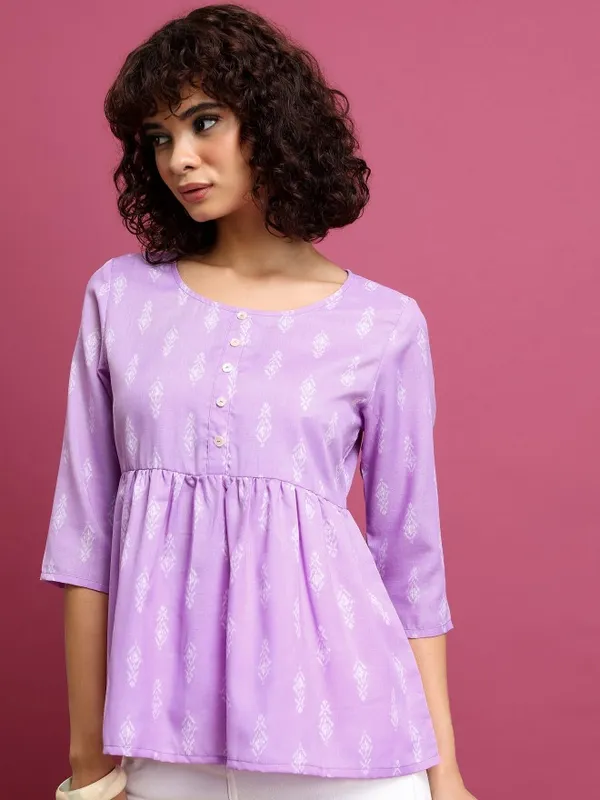  Ketch Women Lavender Printed Regular Tops