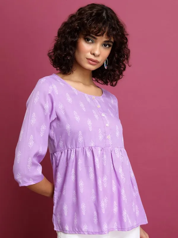  Ketch Women Lavender Printed Regular Tops