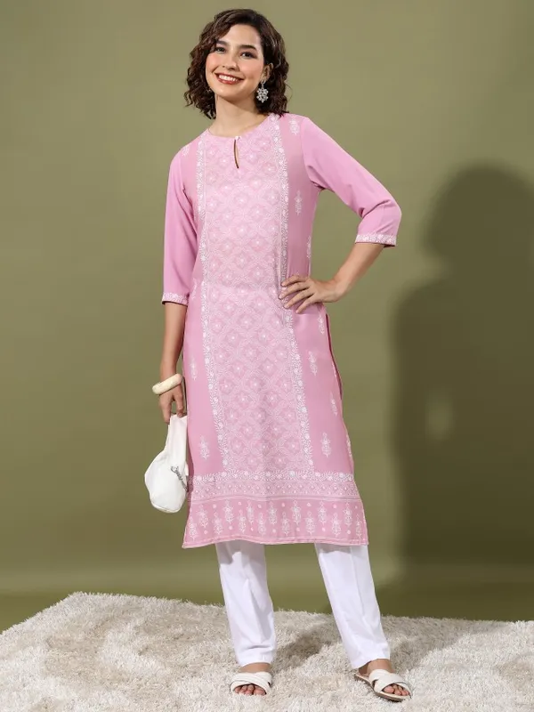  Vishudh  Women Pink Printed Straight Kurtas