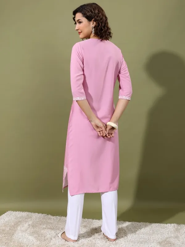  Vishudh  Women Pink Printed Straight Kurtas