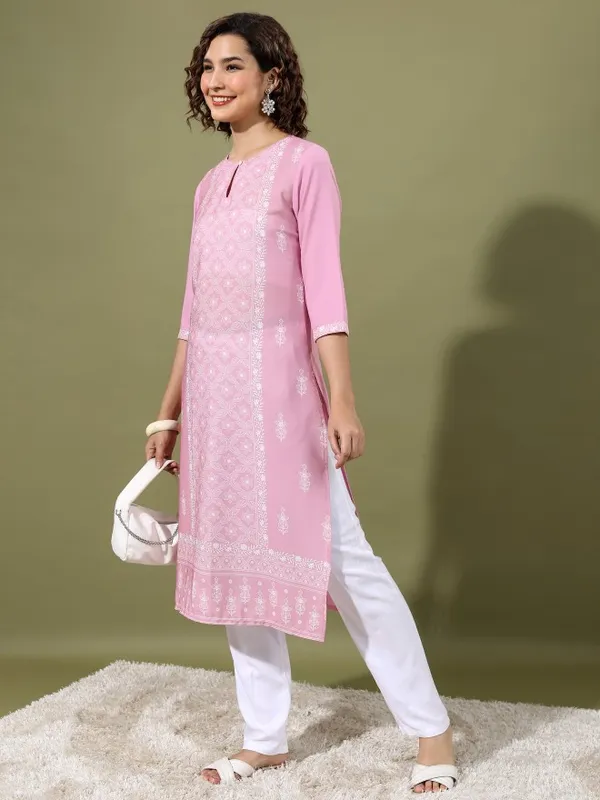  Vishudh  Women Pink Printed Straight Kurtas