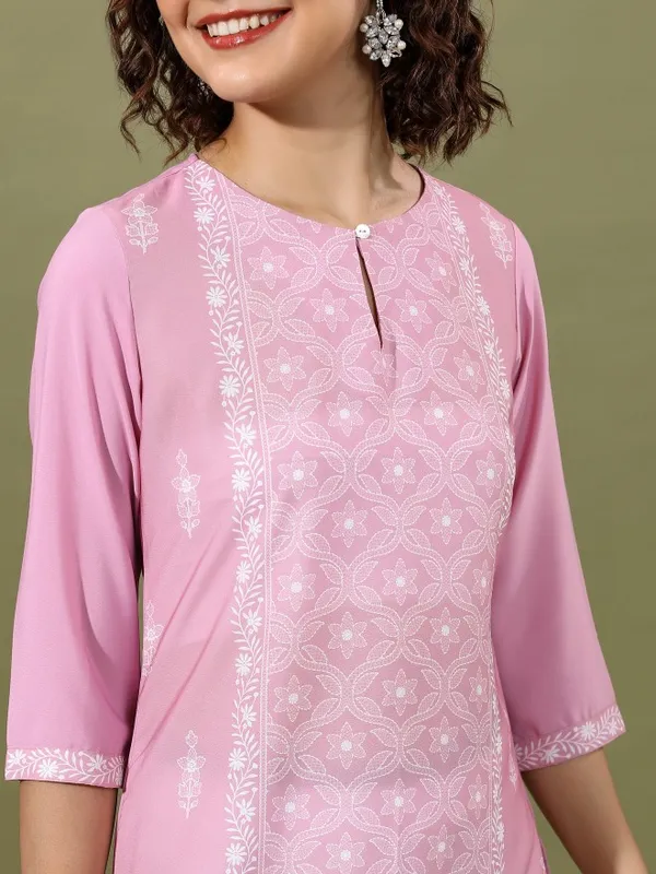  Vishudh  Women Pink Printed Straight Kurtas