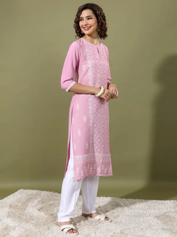  Vishudh  Women Pink Printed Straight Kurtas