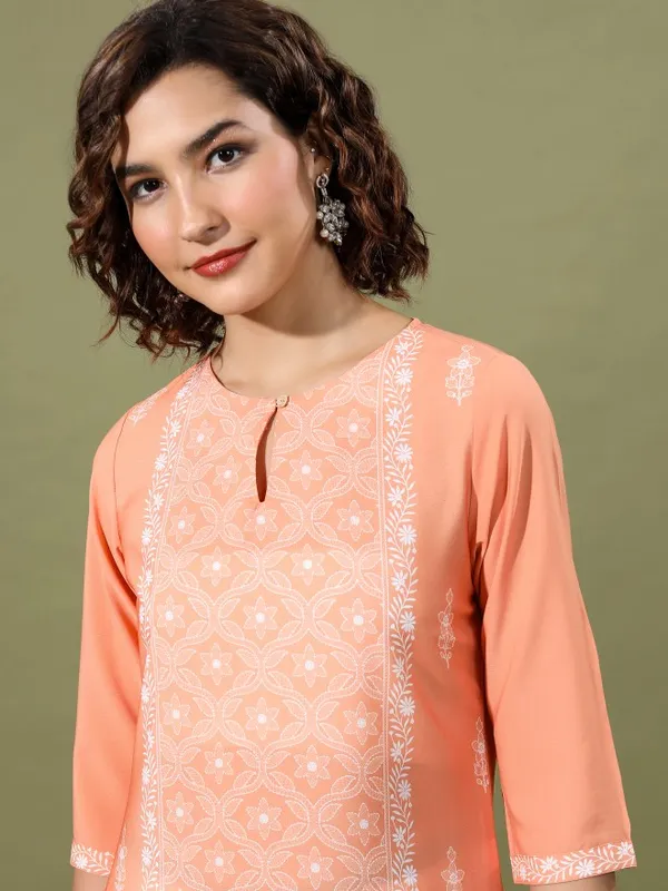  Vishudh  Women Peach Printed Straight Kurtas