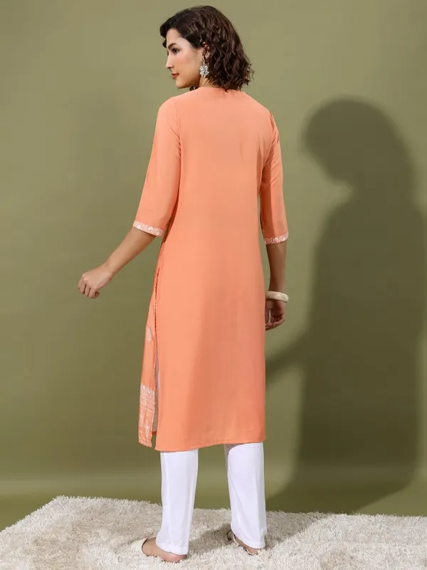  Vishudh  Women Peach Printed Straight Kurtas