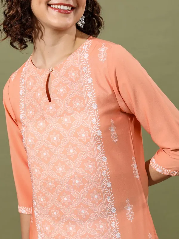  Vishudh  Women Peach Printed Straight Kurtas