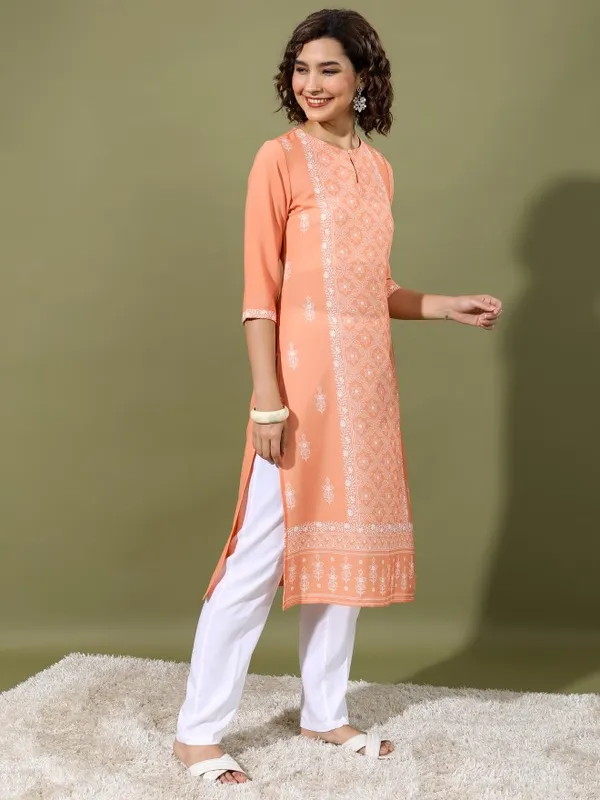  Vishudh  Women Peach Printed Straight Kurtas