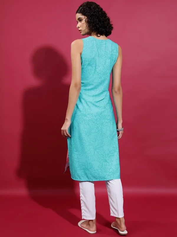  Ketch Women Teal Printed Straight Kurtas