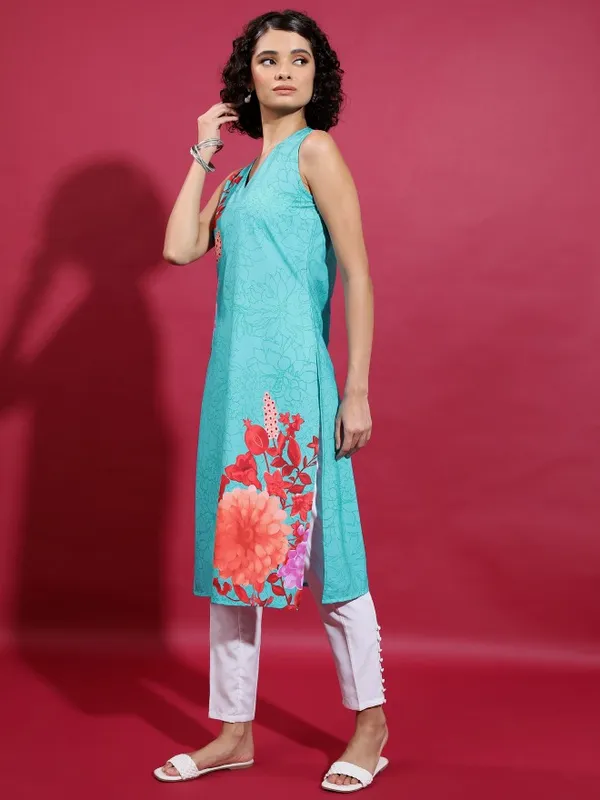  Ketch Women Teal Printed Straight Kurtas