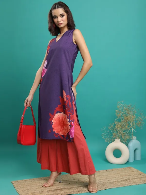  Ketch Women Mauve Printed Straight Kurtas