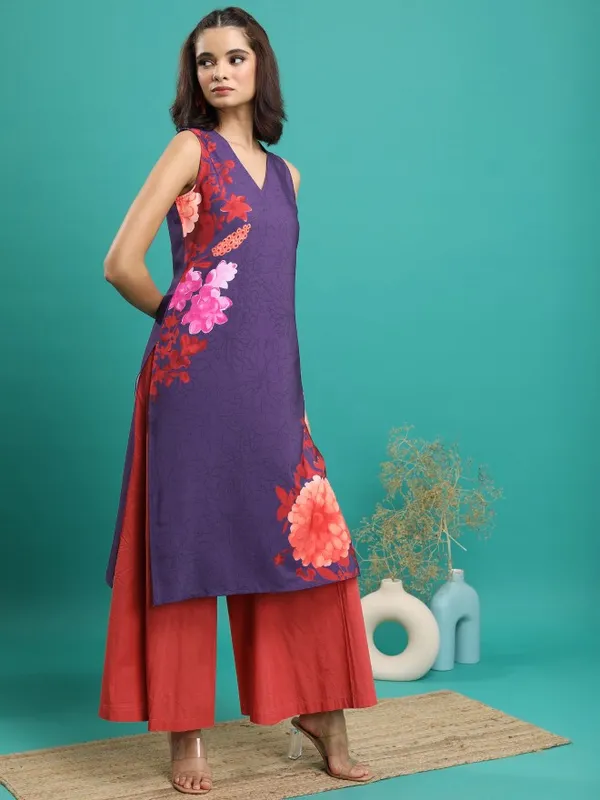  Ketch Women Mauve Printed Straight Kurtas