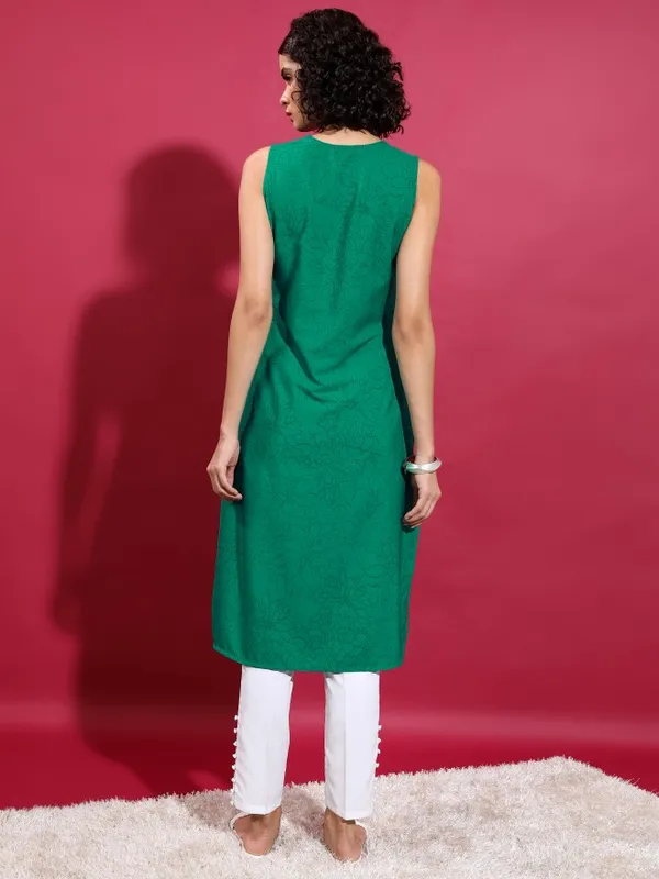  Ketch Women Green Printed Straight Kurtas