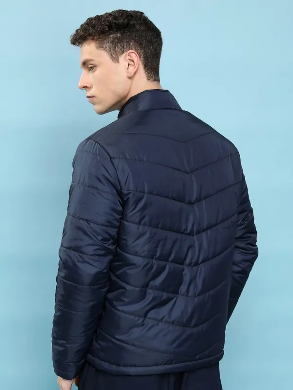  Highlander Men Navy Blue Solid Puffer Jacket Jackets