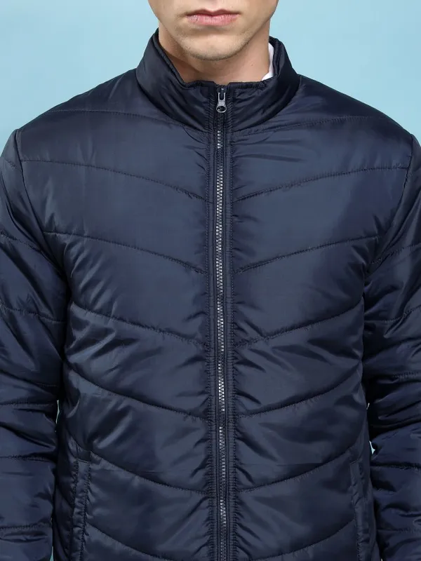  Highlander Men Navy Blue Solid Puffer Jacket Jackets