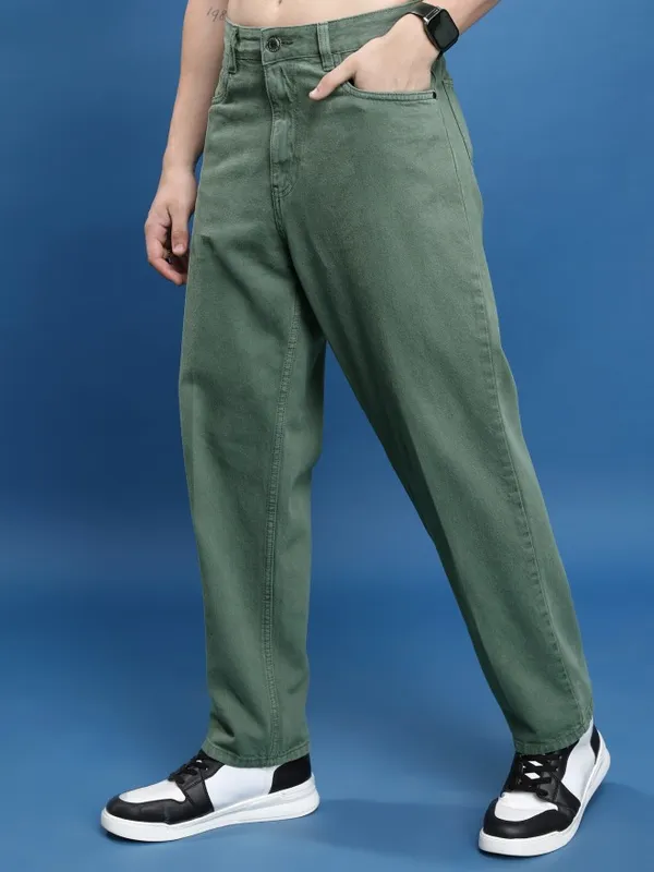  Highlander Men Green Relaxed Fit Clean Look Jeans