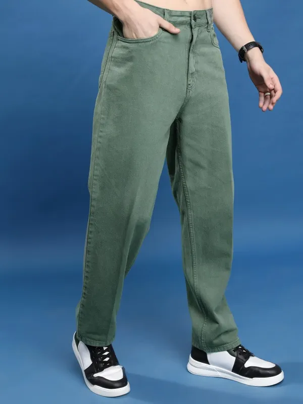  Highlander Men Green Relaxed Fit Clean Look Jeans