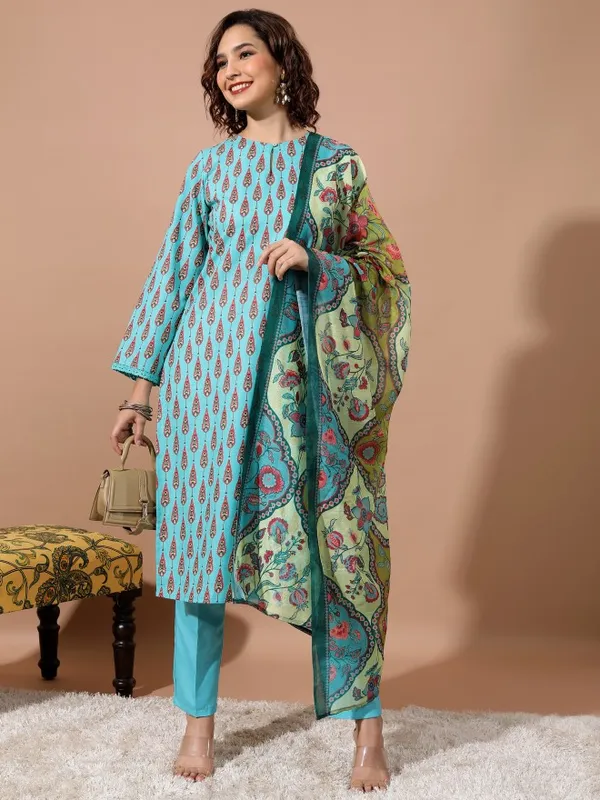 Vishudh Women Turquoise Printed Kurta Sets