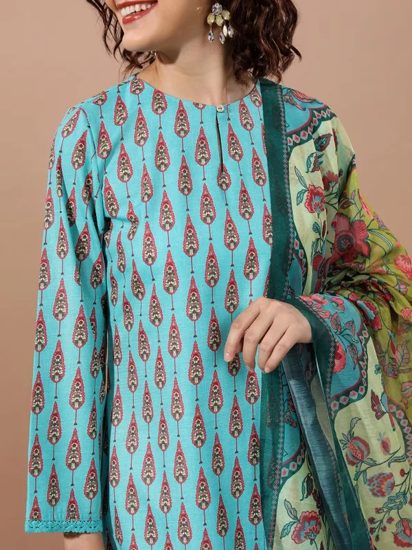  Vishudh Women Turquoise Printed Kurta Sets