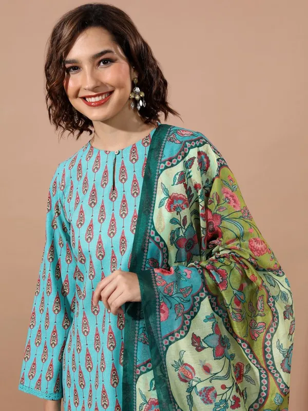  Vishudh Women Turquoise Printed Kurta Sets