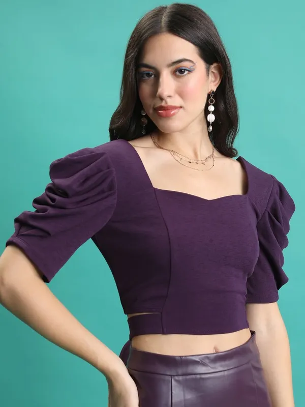 Tokyo Talkies Women Purple Solid Regular Top