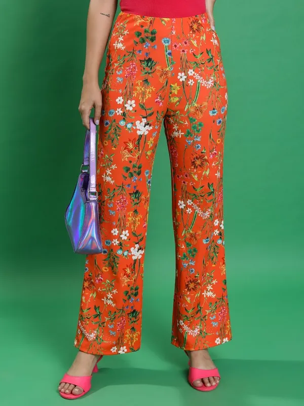  Tokyo Talkies Women Orange Printed Regular Fit Casual Trousers