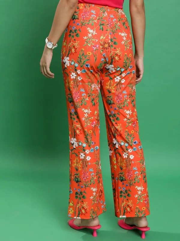  Tokyo Talkies Women Orange Printed Regular Fit Casual Trousers
