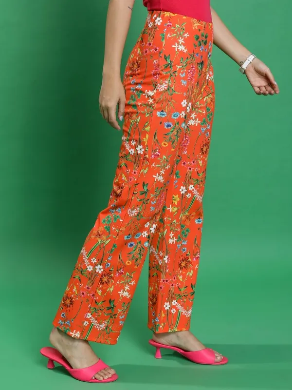  Tokyo Talkies Women Orange Printed Regular Fit Casual Trousers