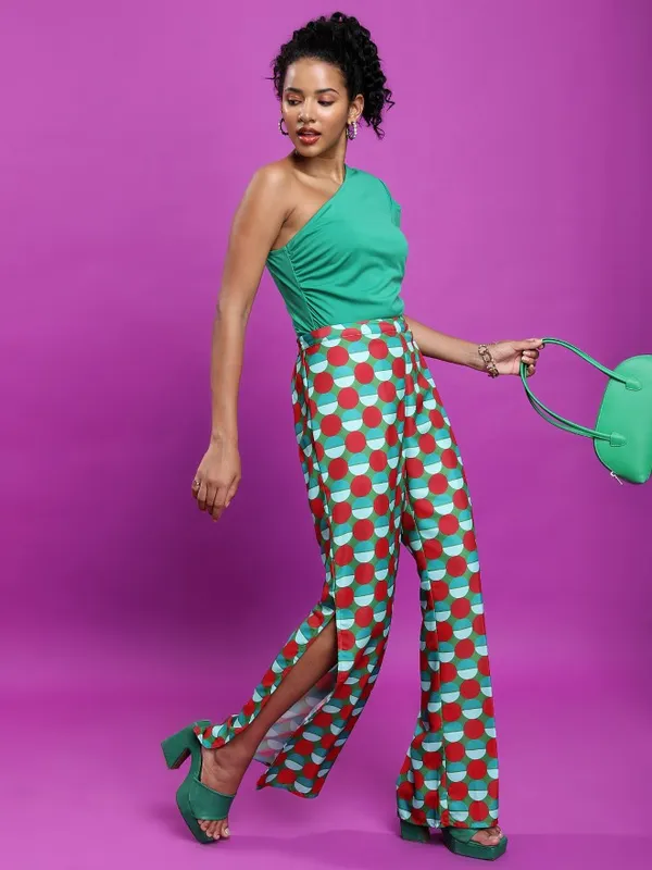 Tokyo Talkies Women Red Printed Wide Leg Casual Trouser