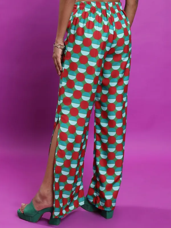 Tokyo Talkies Women Red Printed Wide Leg Casual Trouser