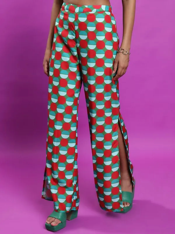 Tokyo Talkies Women Red Printed Wide Leg Casual Trouser