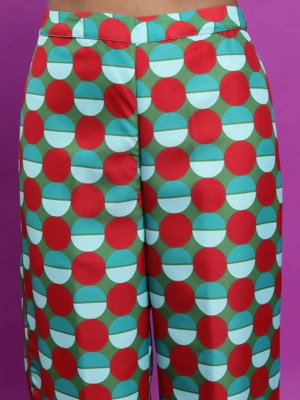 Tokyo Talkies Women Red Printed Wide Leg Casual Trouser