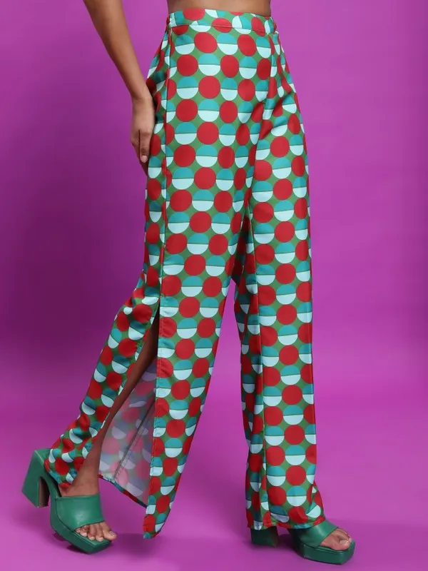 Tokyo Talkies Women Red Printed Wide Leg Casual Trouser
