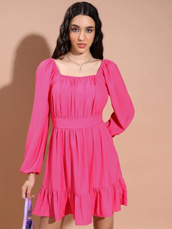 Solid Fit & Flare Dress