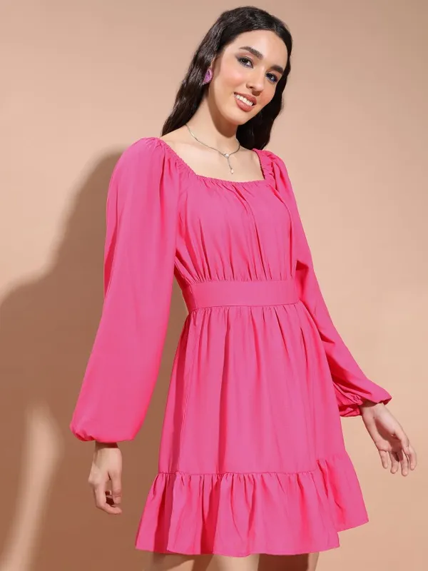 Solid Fit & Flare Dress