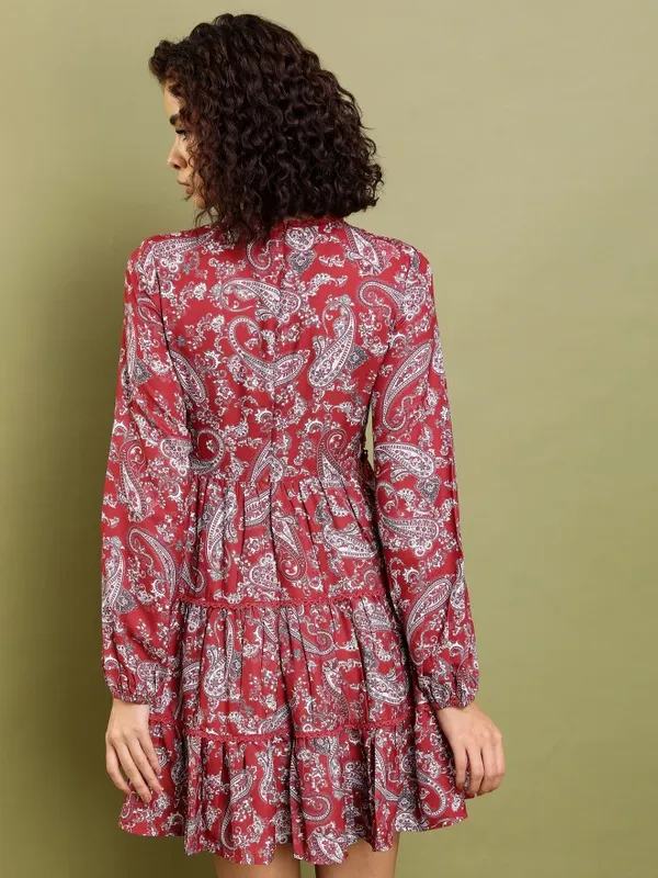 Tokyo Talkies Women Maroon Printed Fit And Flare Dress