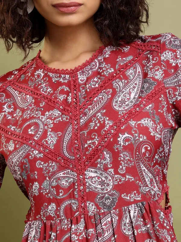 Tokyo Talkies Women Maroon Printed Fit And Flare Dress