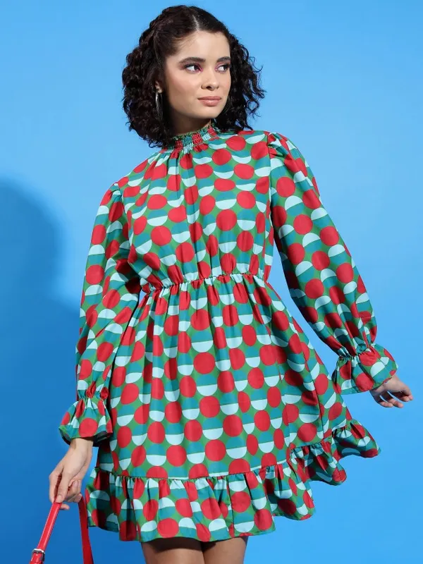  Tokyo Talkies Women Green Printed Drop-Waist Dresses