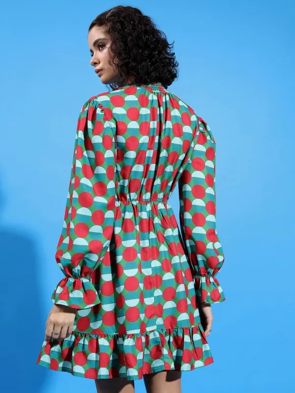  Tokyo Talkies Women Green Printed Drop-Waist Dresses