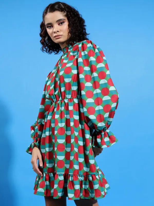 Tokyo Talkies Women Green Printed Drop-Waist Dresses