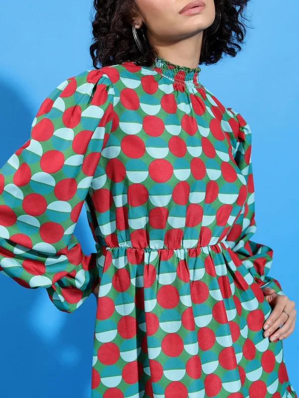  Tokyo Talkies Women Green Printed Drop-Waist Dresses