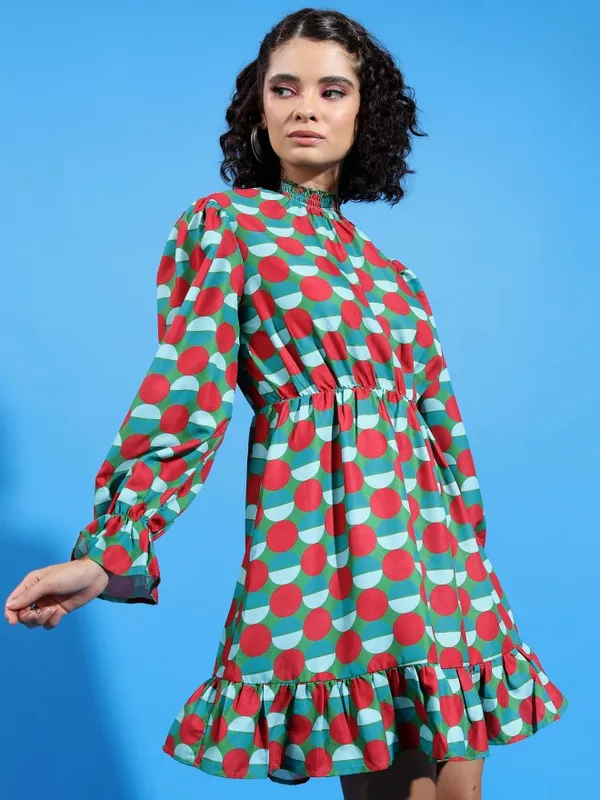  Tokyo Talkies Women Green Printed Drop-Waist Dresses