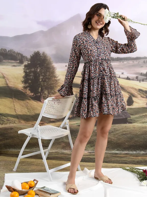 Tokyo Talkies Women Black Printed Shirt Dress