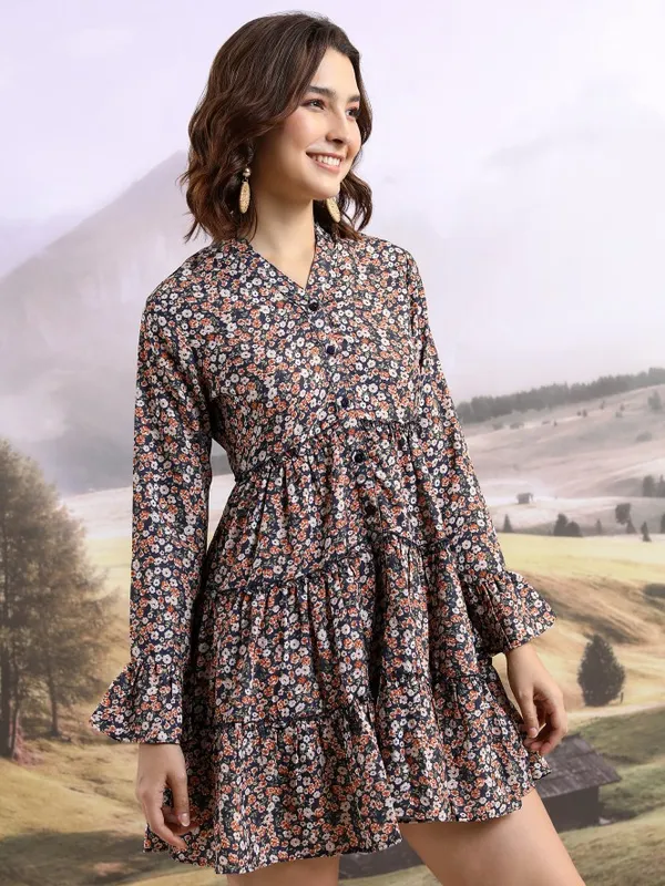 Tokyo Talkies Women Black Printed Shirt Dress