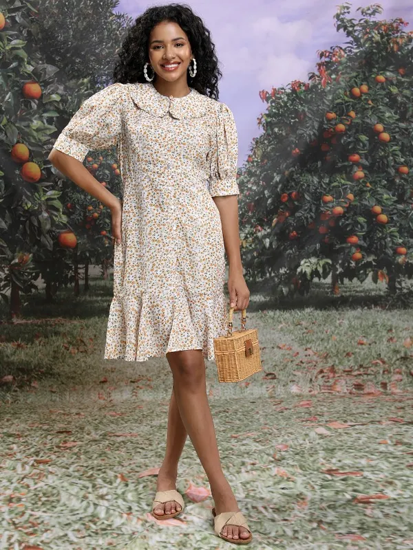  Tokyo Talkies Women White Printed Drop-Waist Dresses