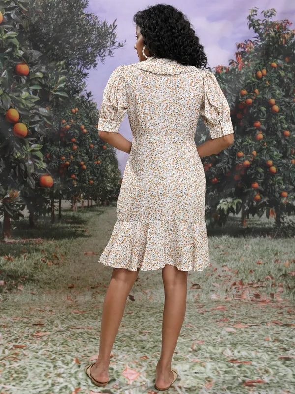  Tokyo Talkies Women White Printed Drop-Waist Dresses